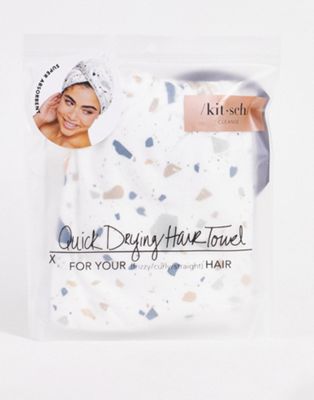 Белое полотенце для волос из микрофибры Kitsch Terrazzo Kitsch