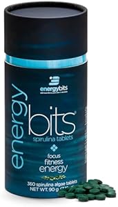 ENERGYBITS - Organic Spirulina Tablets (Таблетки) - Plant-Based Algae Superfood - for Focus, Fitness, Energy - Plant Protein - Gluten Free - Collagen, Vitamin B12, Omega 3 - Keto & Vegan - 60 Algae Tablets ENERGYBITS