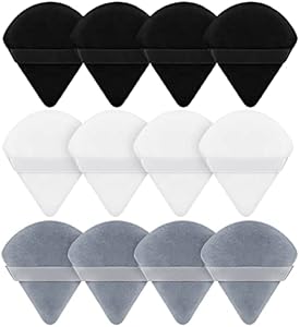 Maitys Fiber Triangular Makeup Puffs, 12 Pieces, Black, Soft Reusable Face Cosmetic Tools for Foundation, Powder, Blush, Concealer & More Maitys