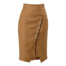 Women's Button Decor Split Belted Tie Waist Pencil Skirt ALLEGRA K