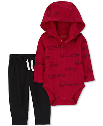 Baby Boys Train Hooded Thermal Bodysuit & Pants, 2 Piece Set Carter's