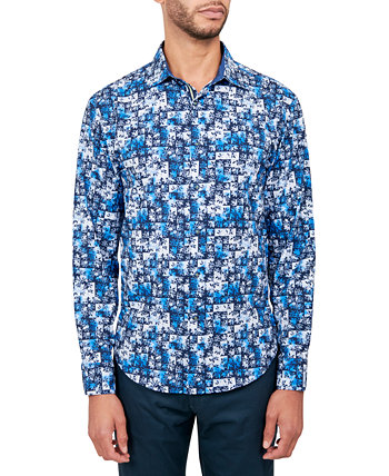 Мужская рубашка на пуговицах с принтом в стиле пэчворк и классическим принтом без утюга Society of Threads