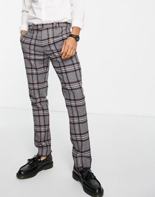 Twisted Tailor Caballero skinny suit pants in gray with brown check Twisted Tailor