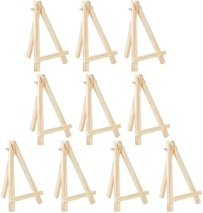 GORGECRAFT 10Pcs 5 Inch Mini Wood Display Easel Triangle Frame Foldable Small Wedding Table Card Tripod Stand Tabletop Holder for Displaying Small Canvases Photos Artist Painting Art Crafts Gorgecraft