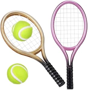 Kisangel 2 Sets Mini Tennis Racket and Ball Set 1:12 Miniature Tennis Kit Dollhouse Tennis Toy Mini Tennis Cake Topper for Sports Equipment Kisangel