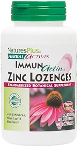 Леденцы ImmunActin с цинком 10 мг, экстрактами эхинацеи и бузины - 60 веганских леденцов с вкусом дикой вишни Natures Plus