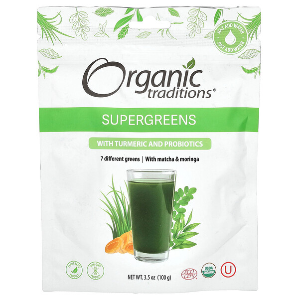 Суперзелёные с куркумой и пробиотиками - 100 г - Organic Traditions Organic Traditions