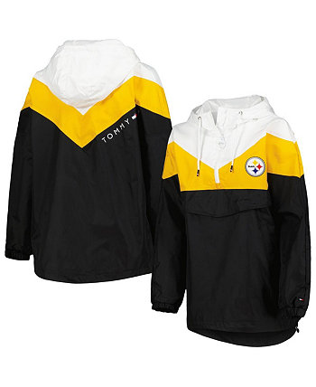 Женская бело-золотая куртка-ветровка Pittsburgh Steelers Staci с капюшоном и молнией до половины Tommy Hilfiger