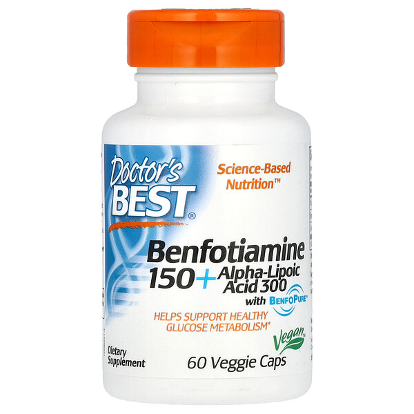 Бенфотиамин 150 + Альфа-липоевая кислота 300 - 60 растительных капсул - Doctor's Best Doctor's Best