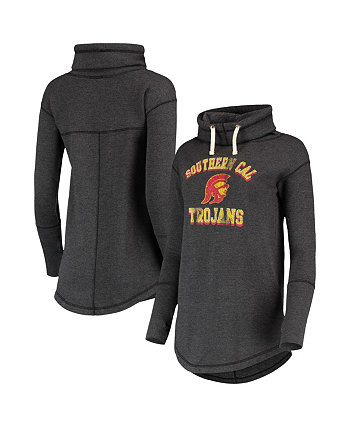 Women's Heathered Black USC Trojans Funnel Neck Fleece Pullover Sweatshirt Original Retro Brand