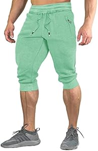 FASKUNOIE Men's Cotton Casual Shorts 3/4 Jogger Capri Pants Breathable Below Knee Short Pants with Three Pockets Faskunoie