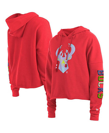 Women's Red Milwaukee Bucks Color Pack Cropped Top Pullover Hoodie New Era