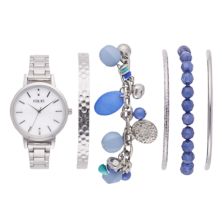 Женские серебряные часы Folio и комплект из синего браслета Folio