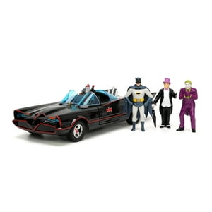 Batman 1:24 1966 Batmobile Die-Cast Car & 2.75" Batman, Robin, Penguin, & The Joker Figures JADA TOYS