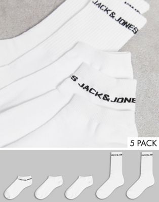 Набор из 5 белых носков с круглым вырезом в разных стилях Jack & Jones Jack & Jones