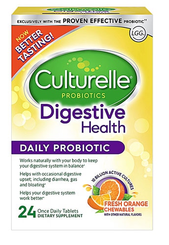 Culturelle Digestive Health Probiotic Orange -- 10 миллиардов клеток -- 24 жевательные таблетки Culturelle
