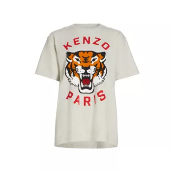 Хлопковая футболка оверсайз с рисунком Lucky Tiger KENZO