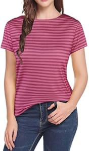 LilyCoco Women's Short Sleeve Striped Shirt Tops Crewneck T-Shirt Basic Tees LilyCoco