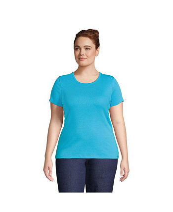 Женская футболка большого размера из хлопка в рубчик с круглым вырезом и короткими рукавами Lands' End