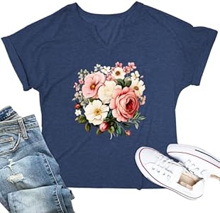 Women Vintage Floral Shirts Women's Boho Wildflowers T-Shirt Flower Graphic Tee Shirts Printed Tshirts Toklorklor