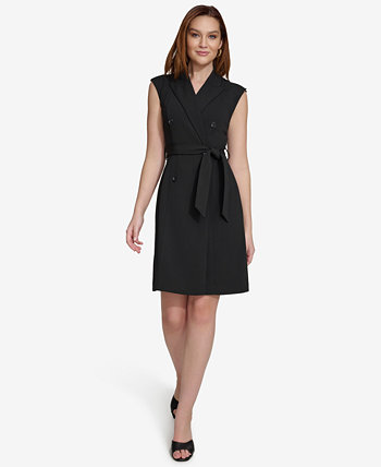 Women's Peak-Lapel Belted Jacket Dress Calvin Klein