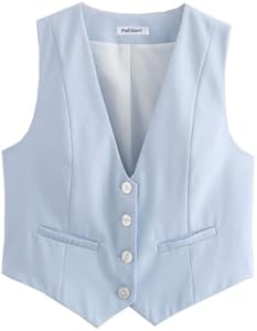 Pofihavi Cropped Suit Vest for Women 2024 Button Up Business Casual Dressy Waistcoat Vest Tops Pofihavi