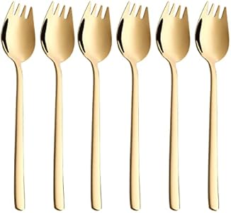 Sporks Stainless Steel Gold 6-Pack Dessert Salad Flatware Set 7.5 Inch Spoons Salad Forks ZEARE