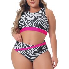 Plus Size Swimsuit For Women Contrast High Waisted Striped Pattern Print Two Piece Bathing Suit Agnes Orinda