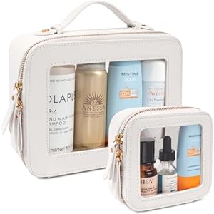 Несессер LETGO Clear Makeup Bags Set - Утвержденный TSA туалетный мешок с ручкой и большим открытием, прозрачные туалетные мешки для путешествий (Мини + Большой Бежевый) LETGO