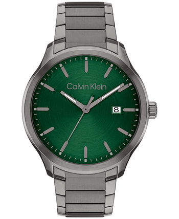 Мужские 3H кварцевые серые часы-браслет из нержавеющей стали 43 мм Calvin Klein