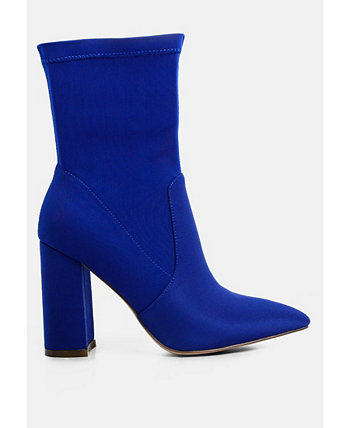 ankle lycra block heeled boots London Rag