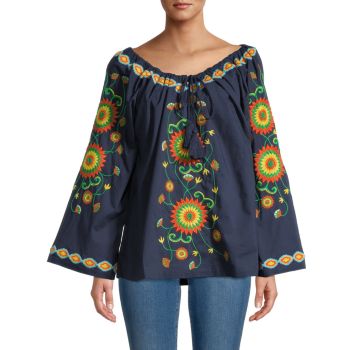 Mandala-Embroidery Tassel-Tie Top Frances Valentine