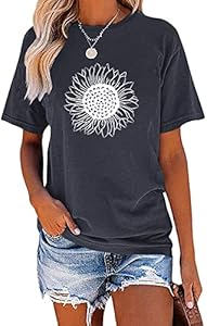 MaQiYa Womens Cute Sunflower Graphic Printed Tee Shirts Vintage Short Sleeve Cotton Shirts Tops MaQiYa