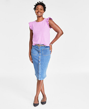 Женская футболка с круглым вырезом с развевающимися рукавами, созданная для Macy's On 34th