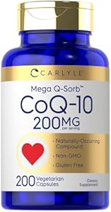 Carlyle CoQ10 200mg | 200 Capsules | Mega Q-Sorb Coenzyme Q-10 | Vegetarian, Non-GMO, Gluten Free Supplement Carlyle