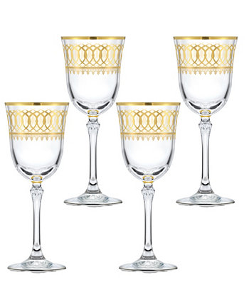 Золотистый украшенный бокал для белого вина с золотистыми кольцами, набор из 4 шт. Lorpen