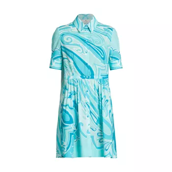 Платье-рубашка с цветными блоками и волнистым принтом Etro