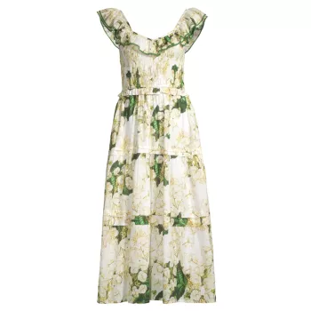 Хлопковое платье миди с цветочным принтом Tuscany Ro's Garden
