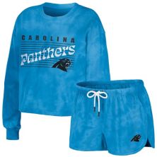 Женская одежда от Erin Andrews Blue Carolina Panthers Укороченный пуловер с принтом тай-дай, толстовка и шорты, комплект для отдыха WEAR by Erin Andrews