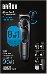 Braun All-in-One Style Kit Series 5 5480, 8-in-1 Trimmer for Men with Beard Trimmer, Body Trimmer for Manscaping, Hair Clippers & More, Ultra-Sharp Blade, 40 Length Settings, Waterproof Braun