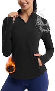 Women's Fleece Running Jacket Quarter Zip Pullover Water Resistant Thermal Equestrian Shirt Warm Winter Golf Gear Emlovm