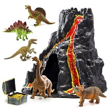 Prextex Lava Painted Volcano House With Hidden Door And Dinosaur Figures Prextex