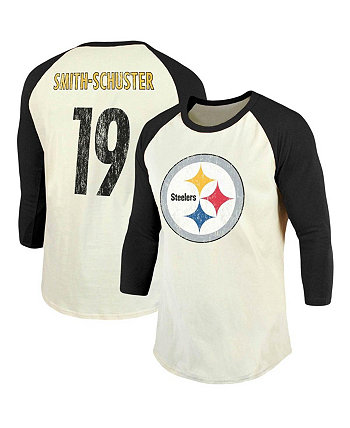 Men's Branded JuJu Smith-Schuster Cream, Black Pittsburgh Steelers Vintage-Like Player Name and Number Raglan 3/4-Sleeve T-shirt Fanatics