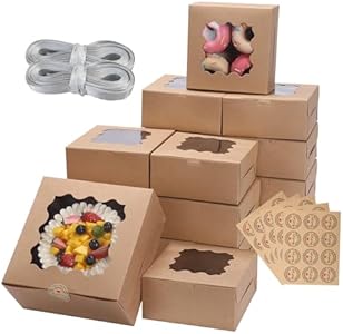 24pcs 10x10x5 Inches Brown Cake Boxes with Window, Bakery Boxes with Window, Pastry Boxes, dessert boxes, Cookie Boxes for gift giving, Cake, Pastries, Pie, Chocolates, Cupcakes, Cookies Momodelli