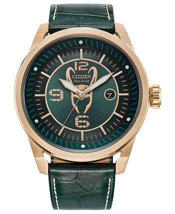 Мужские часы Eco-Drive Marvel Loki с зеленым кожаным ремешком, 45 мм Citizen