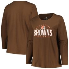 Women's Fanatics Branded Brown Cleveland Browns Plus Size Foiled Play Long Sleeve T-Shirt Fanatics