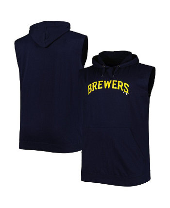 Мужской темно-синий пуловер с капюшоном Milwaukee Brewers Big and Tall Muscle Hoodie Profile