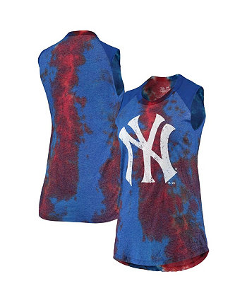 Женская красная, синяя майка New York Yankees Tie-Dye Tri-Blend Muscle Tank Top с нитками Majestic