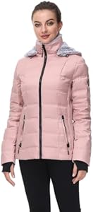 SLOW DOWN Women Down Puffer Jacket with Hood Hooded Winter Down Puffer Coat for Women with Faux-Fur Hood & Collar SLOW DOWN