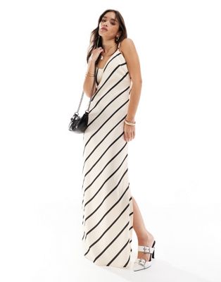 Pretty Lavish satin slip maxi dress in asymmetric stripe Pretty Lavish